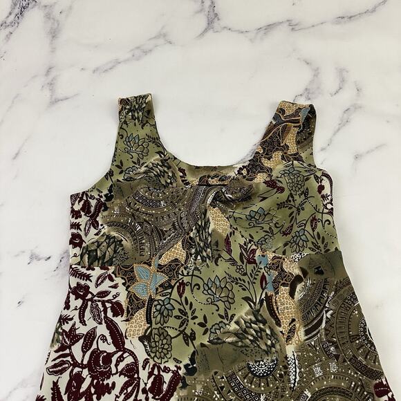 Tribal Womens Vintage Y2k Slip Maxi Dress Size 8 Green Tan Paisley Floral - Picture 2 of 11